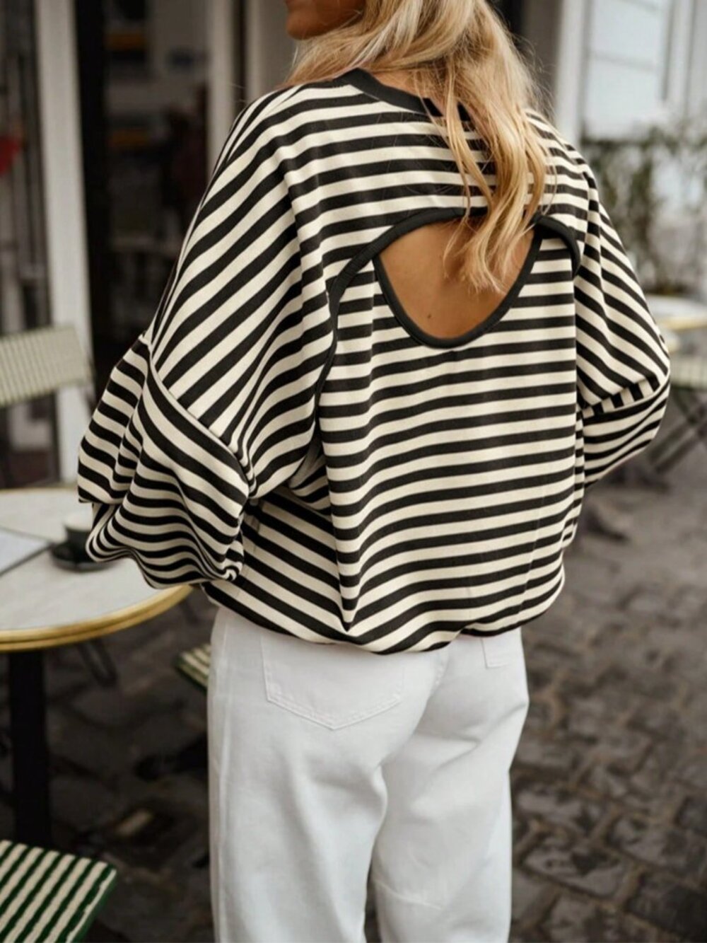 Black Casual Women's Loose Striped Long Sleeve T-Shirt